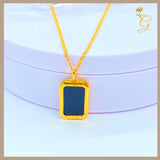 18K Real Gold Double Sided Natural Black Agate Rectangular Necklace 18”