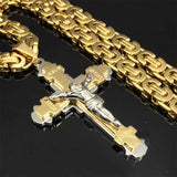 Exquisite Crucifix Jesus Cross Necklace Stainless Steel Christs Pendant Gold Byzantine Chain Men Necklaces Jewelry Gifts 24