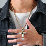 Cross Necklace For Men Byzantine Gold Color Stainless Steel Chain Catholic Crucifix Pendant Male Punk Rock Ornaments