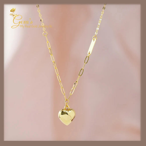 18K Real Gold Dainty Heart  Necklace 16-18”