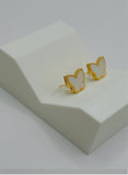18K Real Gold Butterfly Stud Earrings with Mother of Pearl Inlay – Petite Beaded Edge Design
