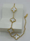 Premium White Clover Bracelet – Gold-Plated Stainless Steel | Adjustable 6” + 2” Extender
