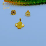 18K Real Gold Set of Cloverleaf Earrings and Pendant