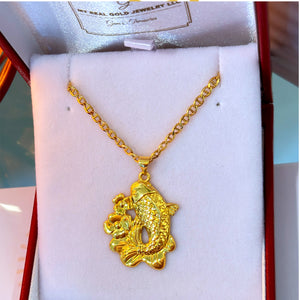18K Real Gold Koi Fish Necklace 16”