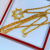 18K Real Gold Anchor and Wheel Necklace 18”