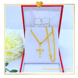 18K Real Gold Cross Necklace 20”