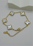 Premium White Clover Bracelet – Gold-Plated Stainless Steel | Adjustable 6” + 2” Extender