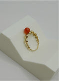 18K Real Gold Beaded Ring with Red Stone Accent size 7.5