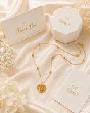 18K Real Gold Textured Heart Necklace