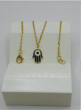 18K Real Gold Reversible Hamsa Anklet – Blue & Green Evil Eye, 9” Length