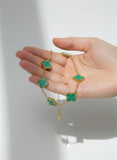 Premium Gold Plated Clover Bracelet – Stainless Steel | 16cm + 2cm Extender | Emerald Green