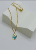18K Real Gold Reversible Hamsa Anklet – Blue & Green Evil Eye, 9” Length