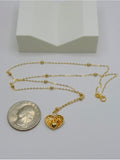 18K Real Gold Textured Heart Necklace