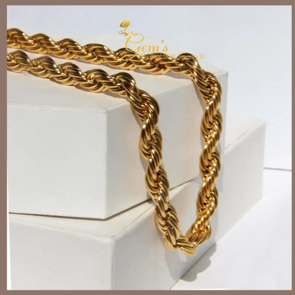 18K Real Gold Rope Chain 6mm width 18”