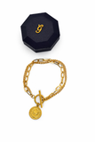 Premium Stainless Steel Layered Coin Toggle Bracelet - 6.5” + 2” Extender