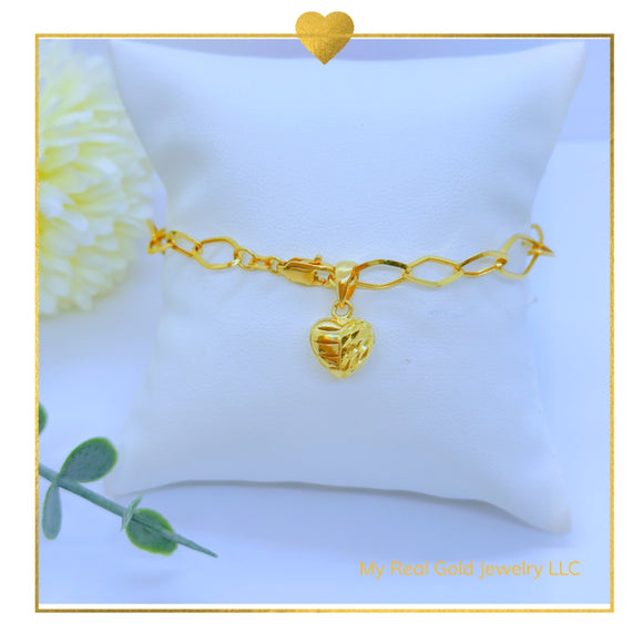 (L18K Real Gold Heart Bracelet 7.5”