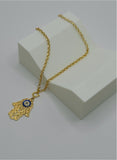 18K Gold Hamsa Evil Eye Bracelet – 7.5” Delicate Protection Charm,