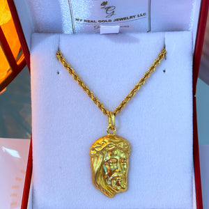 18K Real Gold Jesus Face Necklace 18”