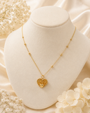 18K Real Gold Textured Heart Necklace