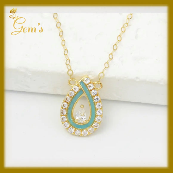 18K Real Gold Enamel Water Drop Necklace 16.5”