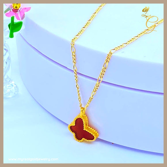 18K Real Gold Butterfly Necklace 18”
