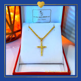 18K Real Gold Cross Necklace 20”
