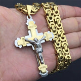 Exquisite Crucifix Jesus Cross Necklace Stainless Steel Christs Pendant Gold Byzantine Chain Men Necklaces Jewelry Gifts 24