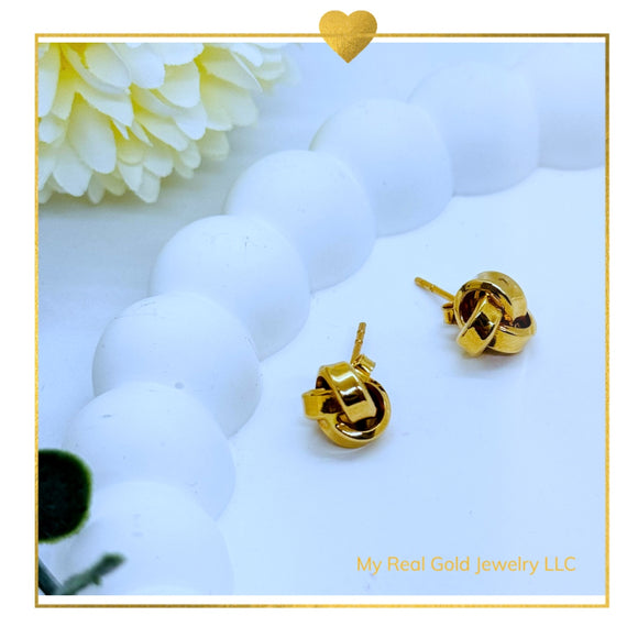 18K Real Gold knot Stud Earrings