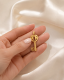 18K Real Gold Heart Key Pendant
