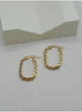 18K Real Gold Twisted Rectangle Hoop Earrings