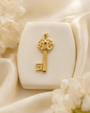 18K Real Gold Heart Key Pendant