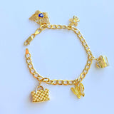 18K Real Gold Bracelet with charms size 7.5”