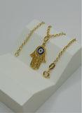 18K Gold Hamsa Evil Eye Bracelet – 7.5” Delicate Protection Charm,