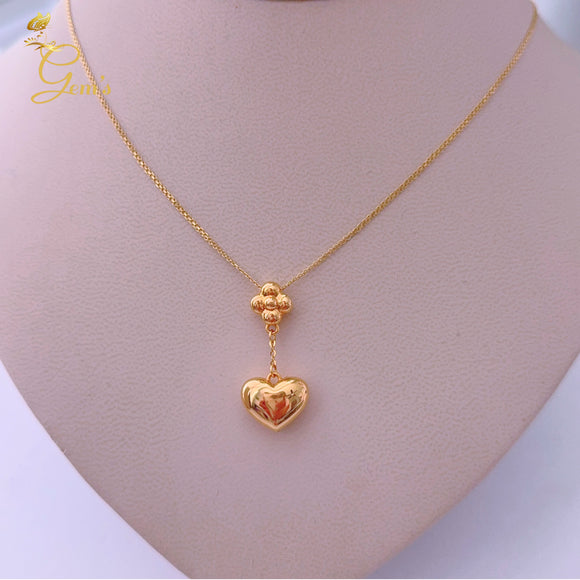 18K Real Gold Heart  Necklace 16”