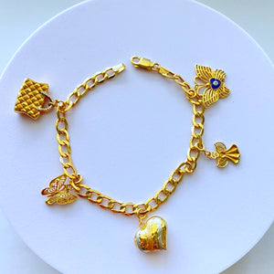 18K Real Gold Bracelet with charms size 7.5”