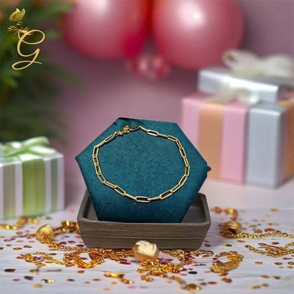 18K Real Gold Paper Clip Bracelet 7-7.5”