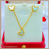 18K Real Gold Gold Set White Butterfly Earrings and necklace 14-15”