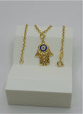 18K Gold Hamsa Evil Eye Bracelet – 7.5” Delicate Protection Charm,