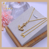 18K Real Gold Anchor Necklace 18”