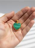 18K Gold Green Malachite Heart Pendant