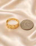 18K Real Gold Geometric Link Ring – Size 7.5