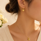 18K Real Gold Diamond-Cut Puffy Heart Hoop Earrings | Lightweight Dangle Heart Earrings | 2.1g