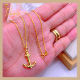 18K Real Gold Anchor Necklace 18”