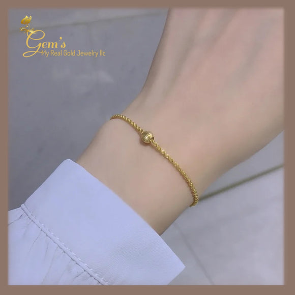 18K Real Gold Dainty Bead Bracelet 7”