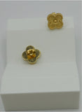 Premium Gold Clover Stud Earrings – Textured Gold-Plated Stainless Steel