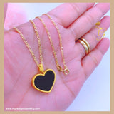 18K Real Gold Double sided Black Heart Necklace 18”