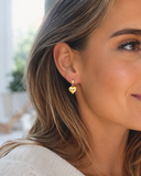 18K Real Gold Puffed Heart Drop Earrings