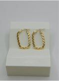 18K Real Gold Twisted Rectangle Hoop Earrings