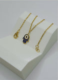 18K Real Gold Reversible Hamsa Anklet – Blue & Green Evil Eye, 9” Length