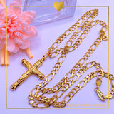 18K Real Gold Cross Pendant with 10K Fogaro Chain 24”